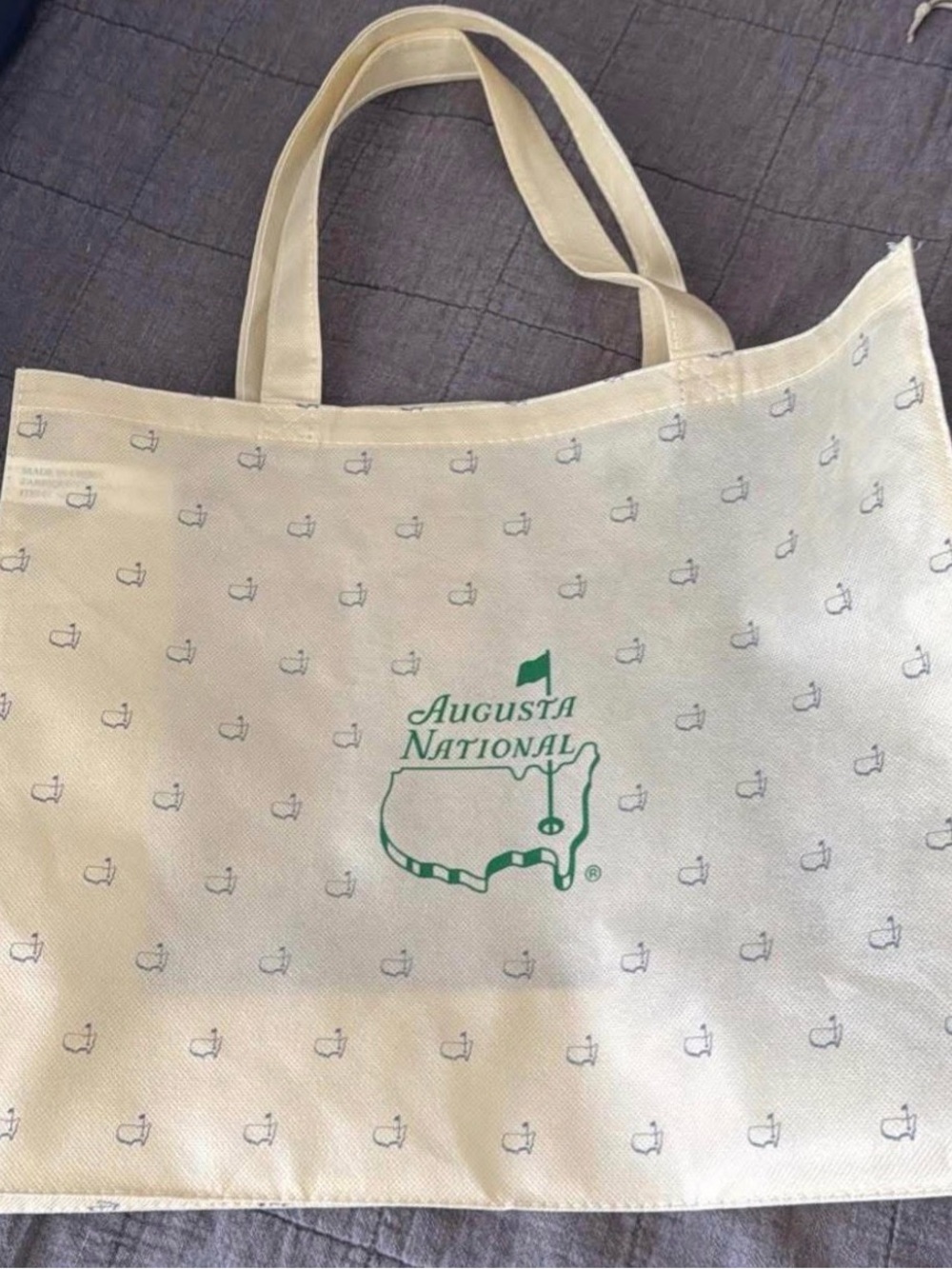 Augusta National Logo FabricTote Bag in Cream and Green